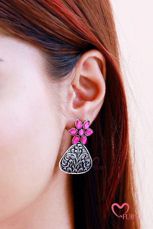 Designer earrings for women-Oxidized Royal Phool Danglers Earrings