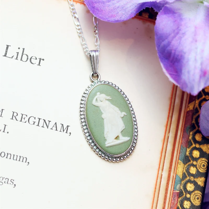 Simple necklaces for women-Vintage Green Jasperware Pendant