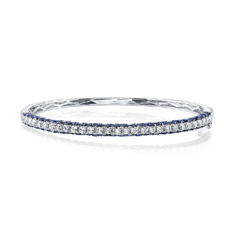 Designer bracelets for women-READY TO SHIP DIAMOND & SAPPHIRE 3 SIDED BANGLE, 1/2