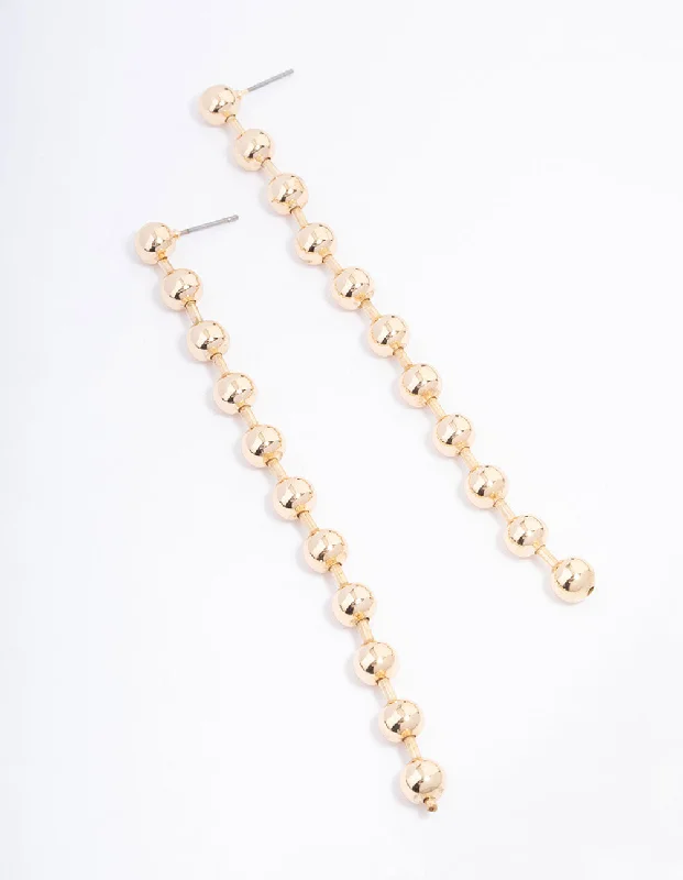 Trendy earrings for women-Gold Ball Chain Drop Earrings