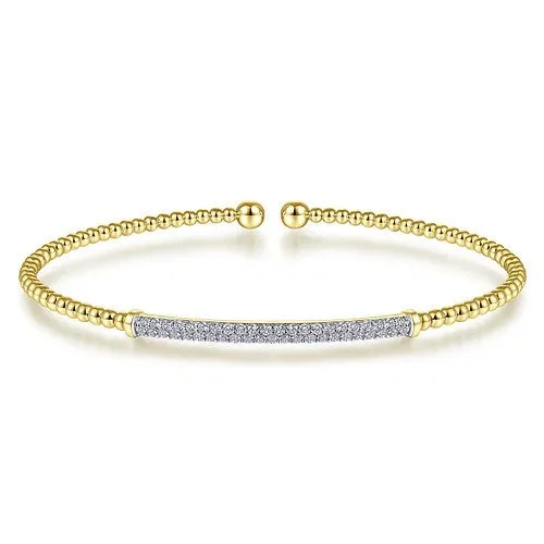 Luxury women’s bracelets-14K Yellow Gold Bujukan Diamond Bar Split Bangle