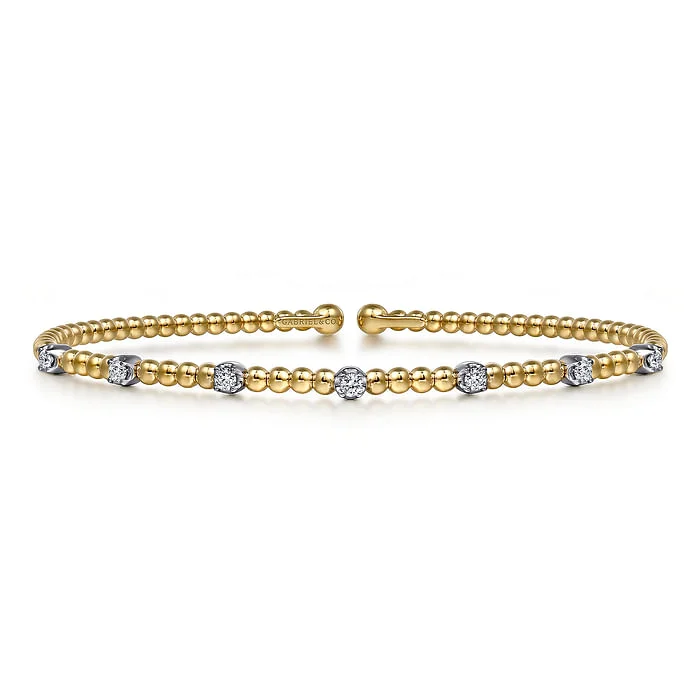 Personalized bangles for women-14K White-Yellow Gold Bujukan Diamond Stations Bangle