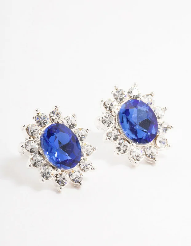 Women’s rhinestone earrings-Blue Bohemia Czech Crystal Flower Halo Stud Earrings