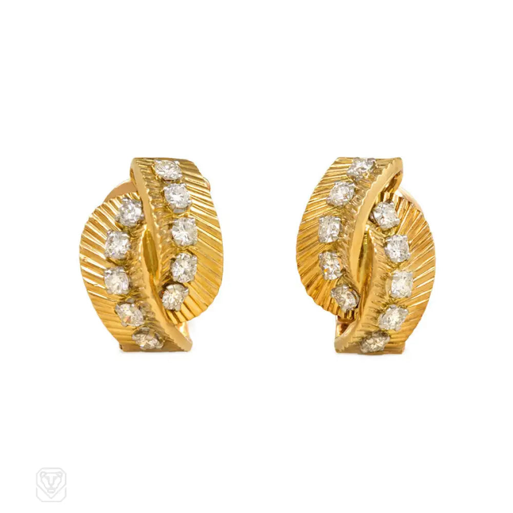 Personalized name earrings for women-Gold and diamond clip earrings, Van Cleef & Arpels