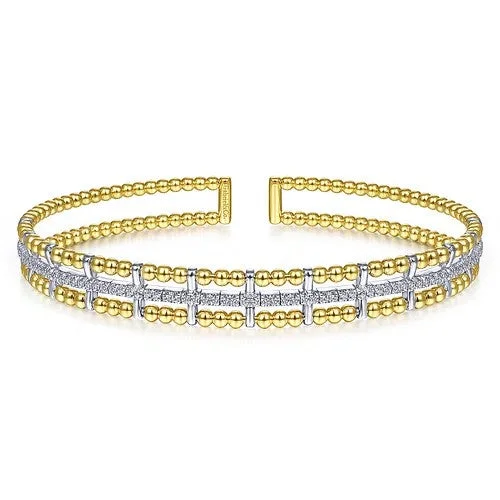 Women’s friendship bracelets-14K Yellow and White Gold Bujukan Diamond Cuff Bangle