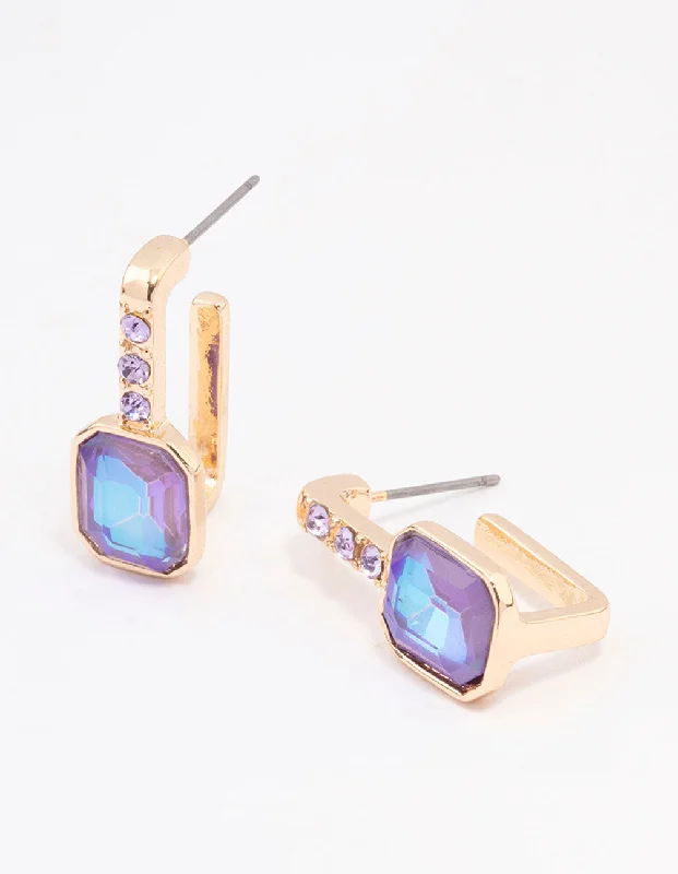 Women’s artistic earrings-Purple Diamante Hexagon Stone Drop Earrings