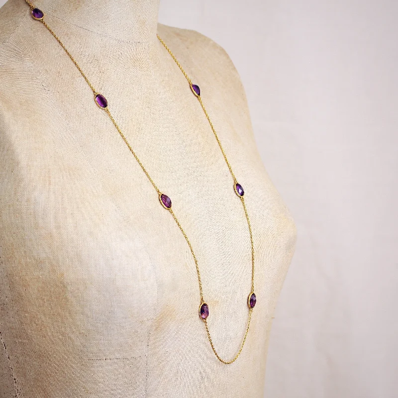 Women’s silver necklaces-A Fine Edwardian Amethyst Stations Guard Chain