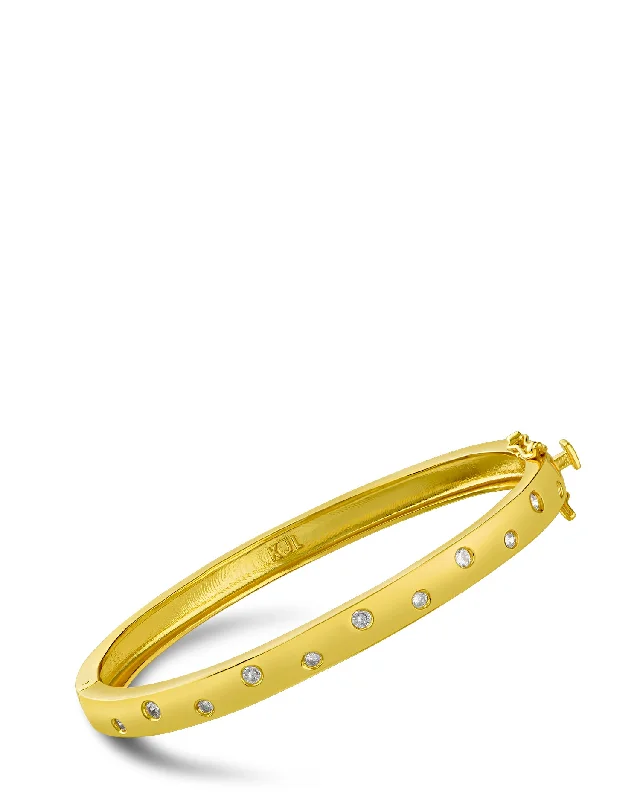 Women’s braided leather bracelets-Scattered CZ Bangle