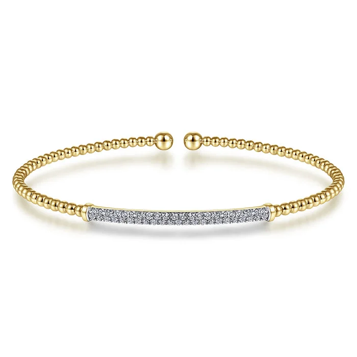 Women’s large statement bangles-14K Yellow Gold Bujukan Diamond Bar Split Bangle