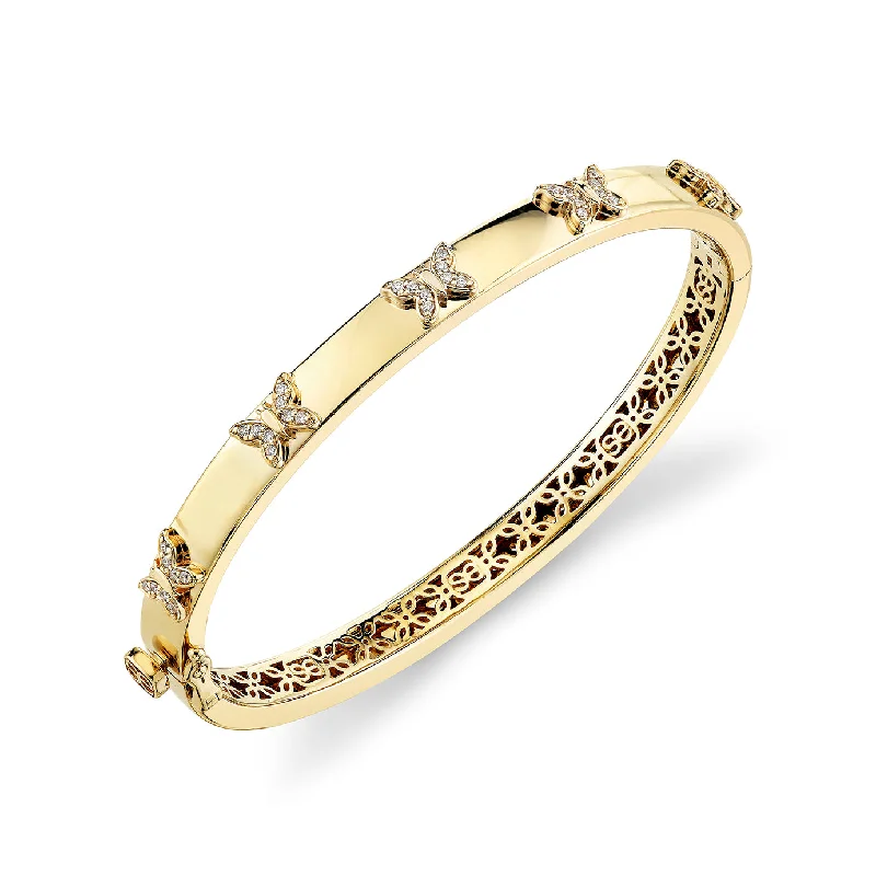 Designer bracelets for women-Gold & Diamond Butterfly Bangle