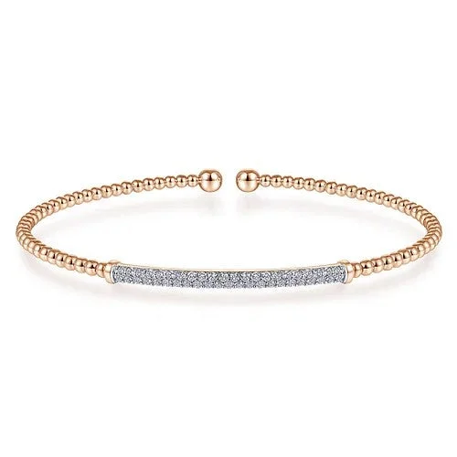 Women’s bangles with intricate designs-14K Rose Gold Bujukan Diamond Bar Split Bangle