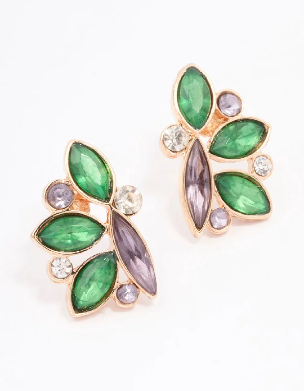 Women’s chunky earrings-Green Marquise Cluster Stud Earrings