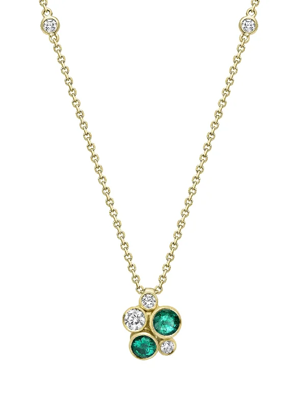 Necklace and earring sets for women-Raindance Yellow Gold Emerald Cluster Pendant