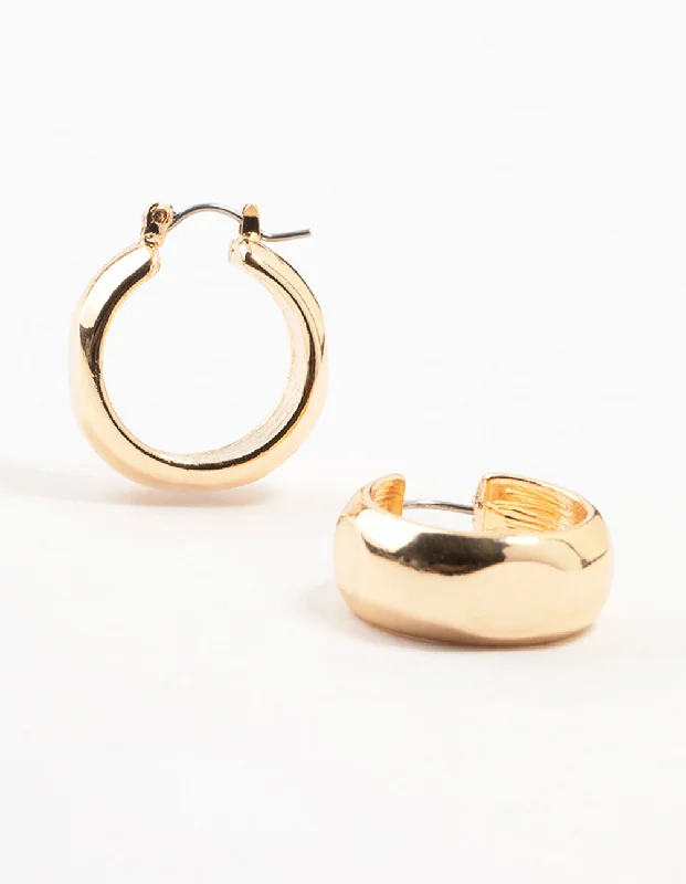 Women’s minimalist drop earrings-Gold Hinged Puff Hoop Earrings