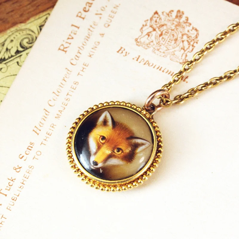 Women’s chokers with gemstone pendants-Locket Backed Miniature of a Fox Painted by W B Ford