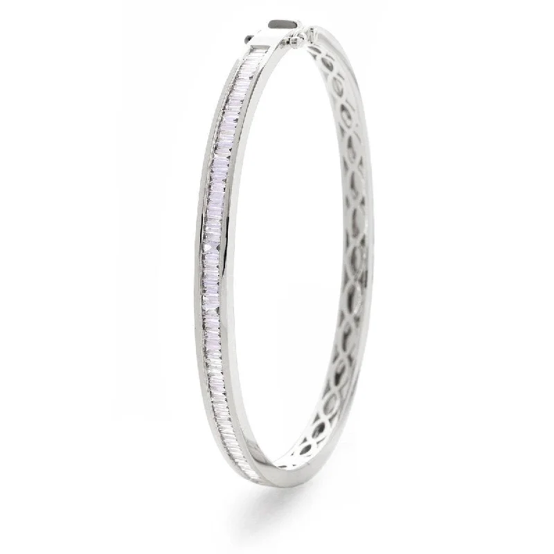 Women’s crystal tennis bracelets-BAGUETTE CUT DIAMOND CHANNEL HALF SETTING BANGLE IN 18K WHITE GOLD