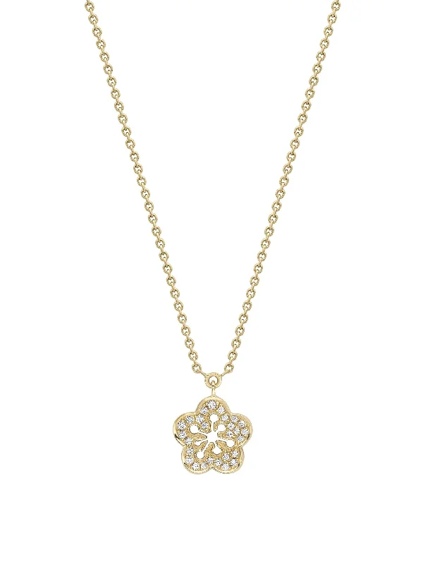 Women’s statement necklaces-Blossom Mini Yellow Gold Diamond Pendant