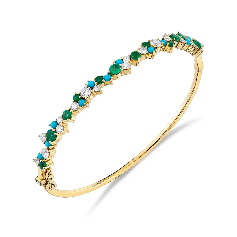 Women’s fashion bracelets-Gold & Diamond Tri Stone Cocktail Bangle