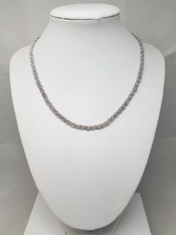 Women’s necklace sets with matching earrings-Exciting 16" Solid 14k White Gold Braided Microbead Chain Necklace