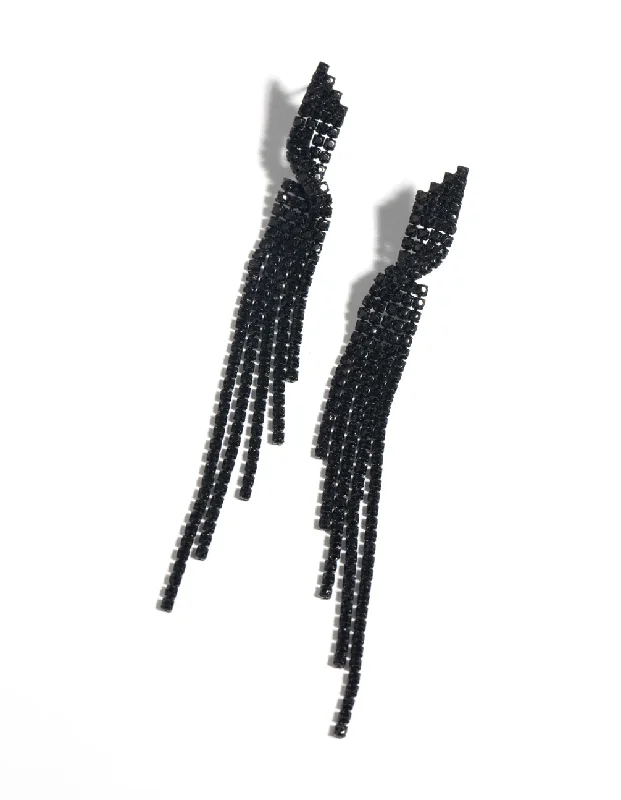 Diamond earrings for women-Matte Black Twisted Drop Earrings