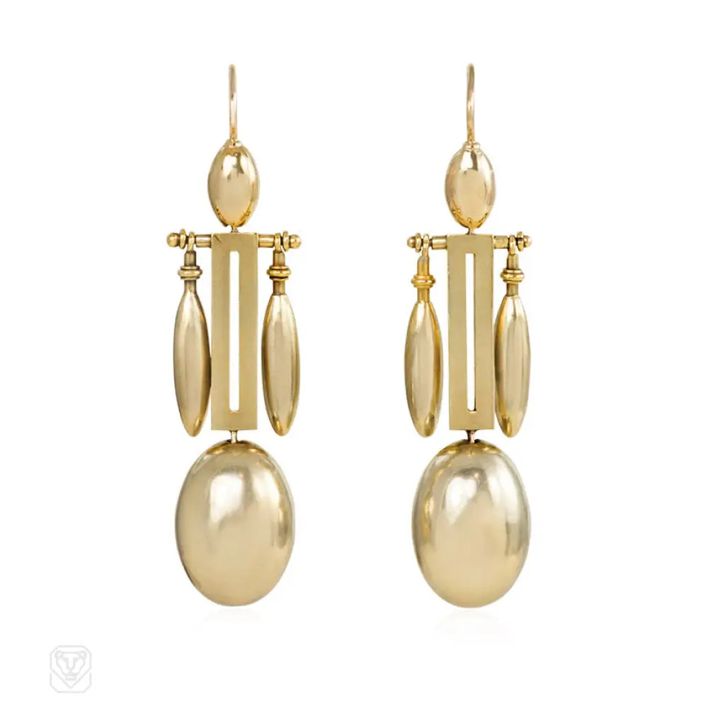 Women’s crystal drop earrings-Antique gold oblong pendant earrings