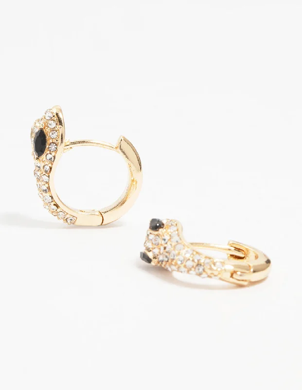 Women’s cubic zirconia earrings-Gold Cubic Zirconia Small Snake Hoop Earrings