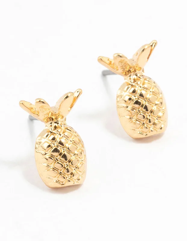 Women’s teardrop earrings-Gold Pineapple Stud Earrings