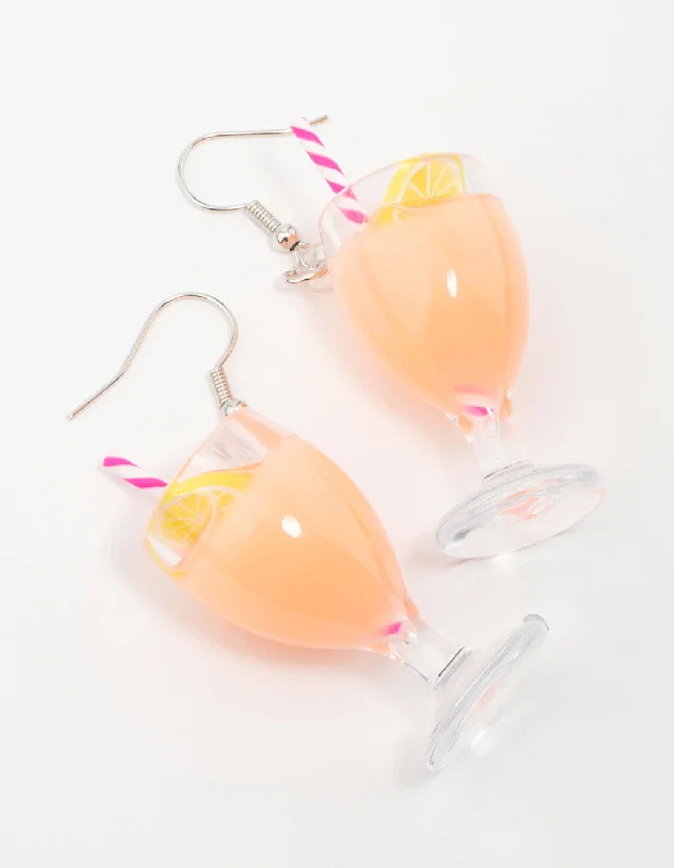 Custom-made earrings for women-Orange Cocktail Drink Drop Earrings