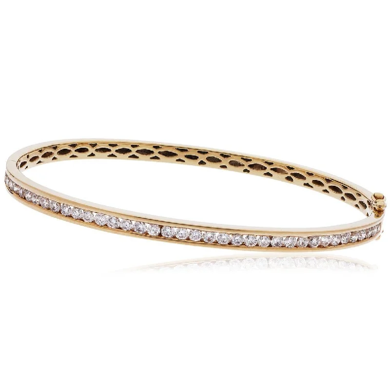 Women’s eco-conscious bangles-DIAMOND CHANNEL HALF SETTING BANGLE IN 18K ROSE GOLD