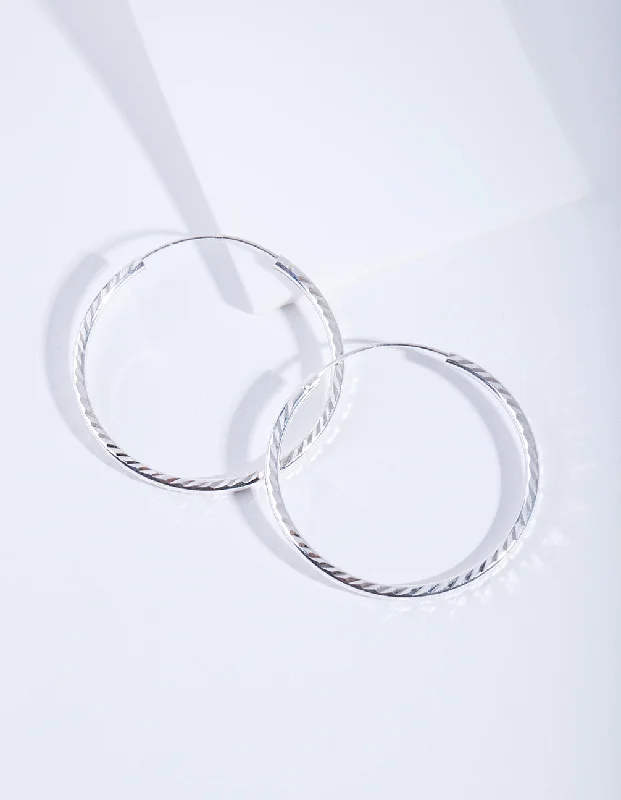 Elegant drop earrings for women-Sterling Silver Diamond Cut 35Mm Hoop