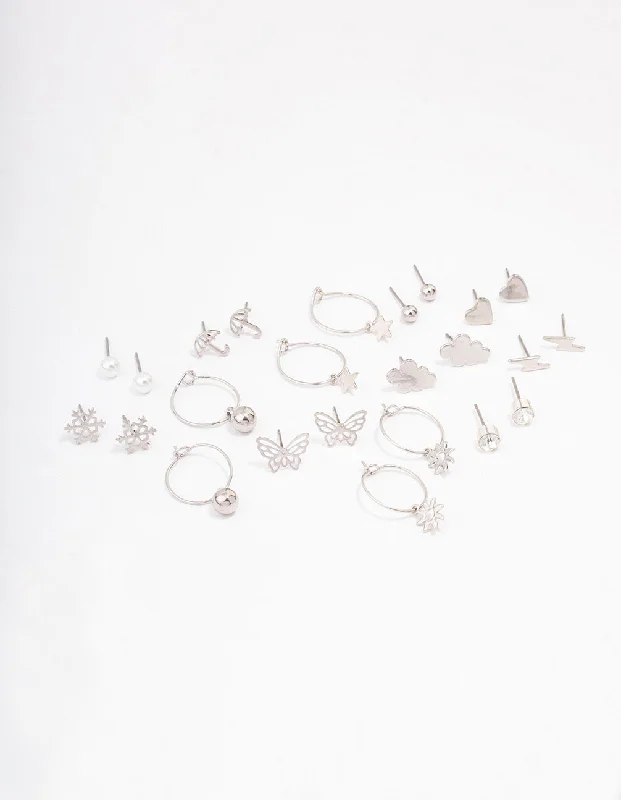 Women’s silver earrings-Silver Cloud & Snowflake Earring 12-Pack