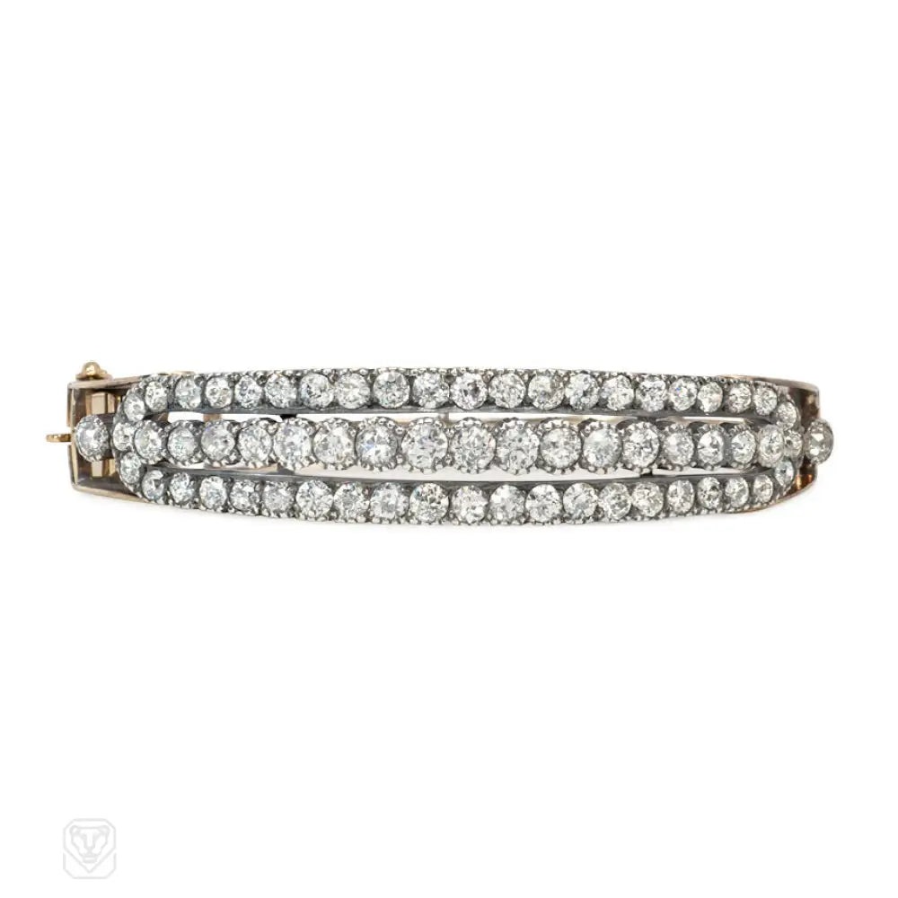 Women’s bracelets with birthstones-Antique oblong diamond bangle