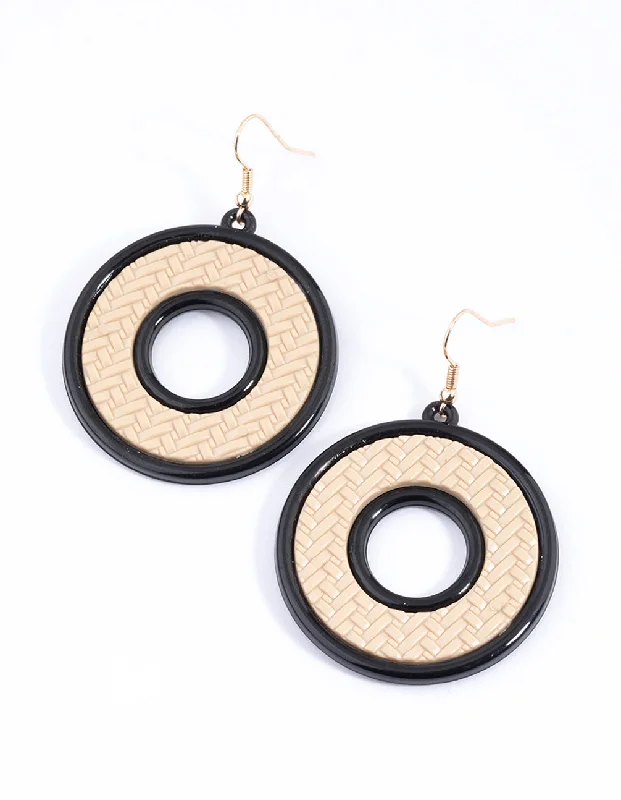 Large hoop earrings for women-Black Open Round Weave Drop Earrings