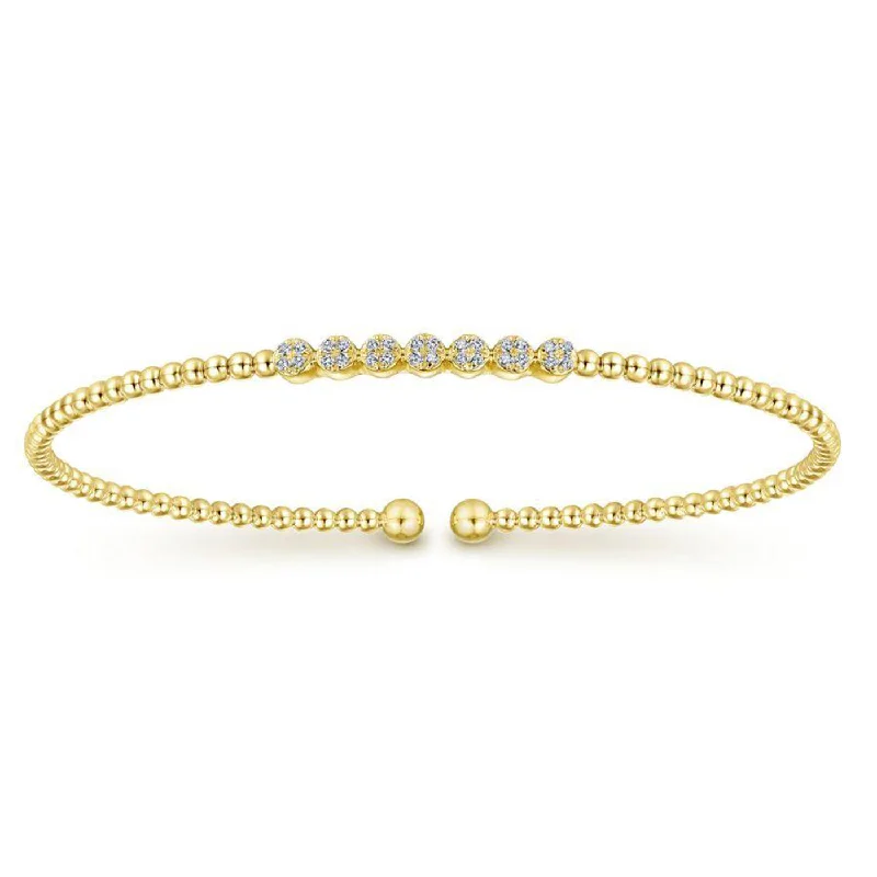 Women’s statement bangles-14K Yellow Gold Bujukan Bead and 0.13cttw Cluster Diamond Bangle