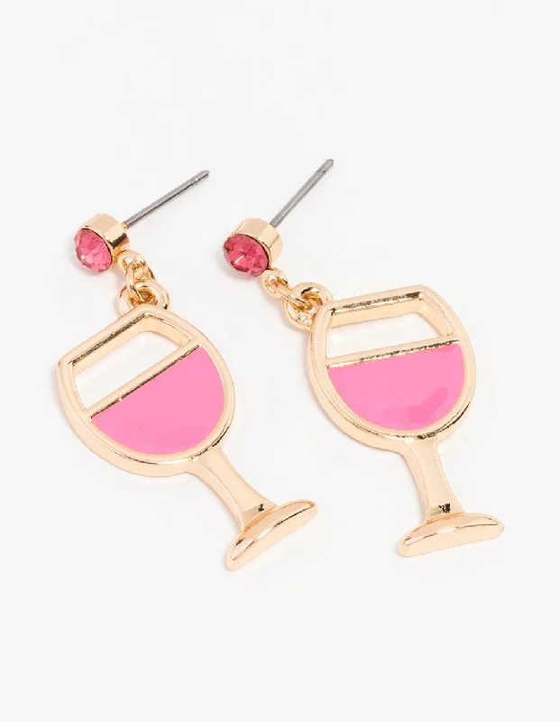 Women’s trendy hoop earrings-Gold Diamante Wine Glass Drop Earrings