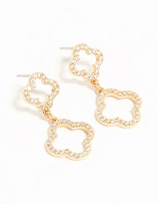 Women’s statement hoop earrings-Gold Cubic Zirconia Flower Drop Earrings