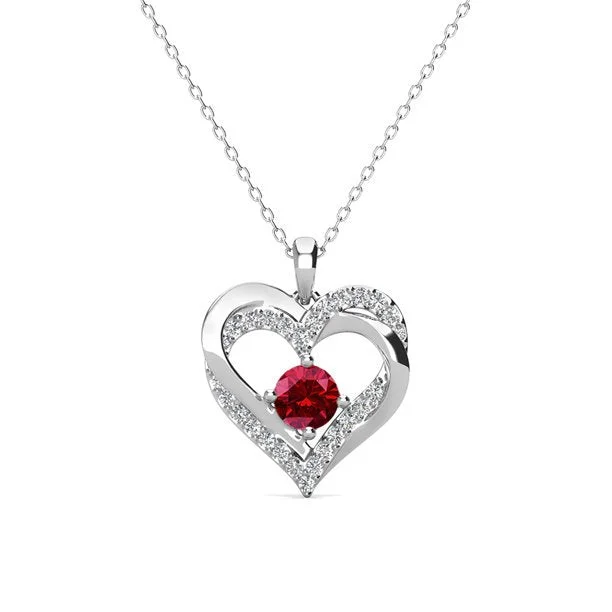 Adjustable necklaces for women-Forever 18k White Gold Plated Birthstone Double Heart Necklace with Swarovski Crystals