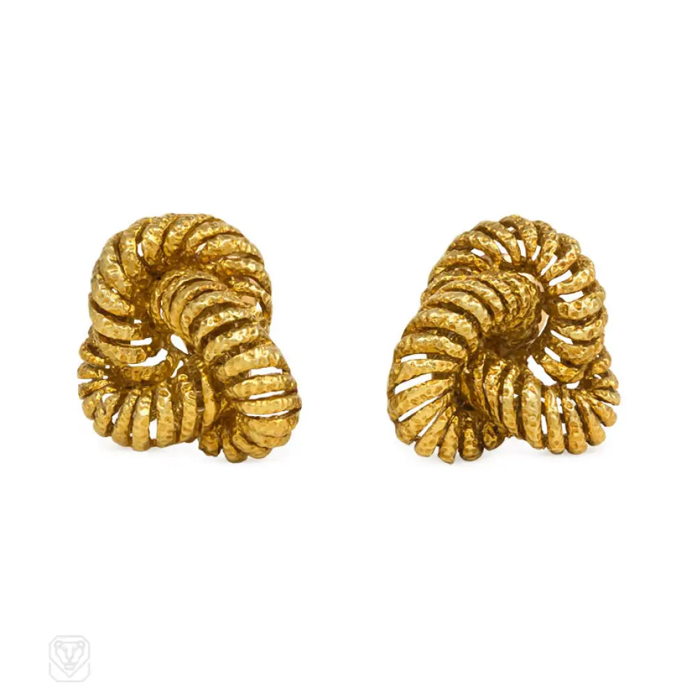 Women’s stud earrings-Pair of gold textured knot earrings, Van Cleef & Arpels, Paris