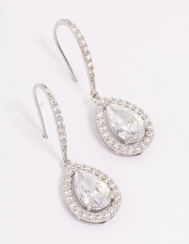 Women’s elegant dangling earrings-Silver Cubic Zirconia Teardrop Earrings