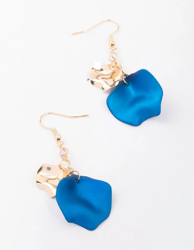 Women’s geometric earrings-Blue Diamante Iridescent Petal Drop Earrings