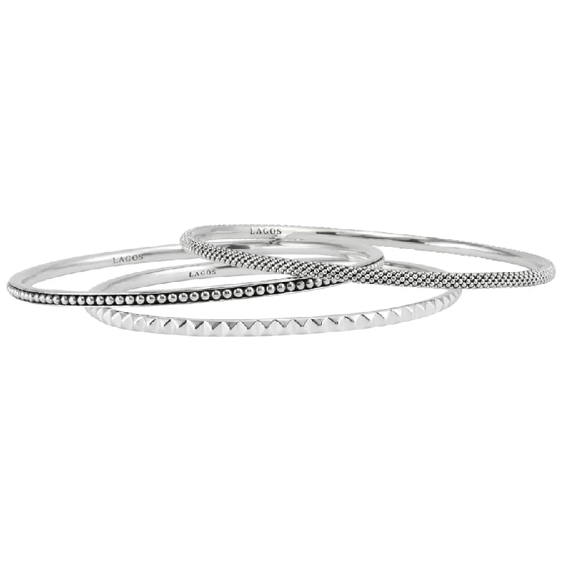 Women’s silver bangles-Signature Caviar Bangle Set