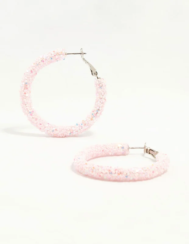 Women’s fashionable stud earrings-Silver Pink Glitter Hoop Earrings