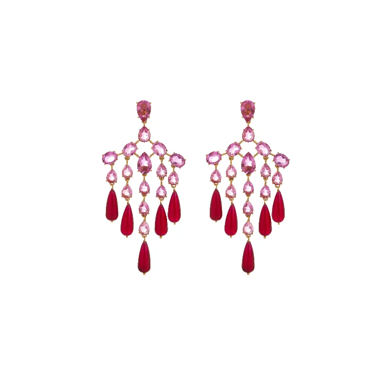 Women’s dangling diamond earrings-Syros Earrings Dark Pink Quartz, Light Pink Quartz & Pink Jade