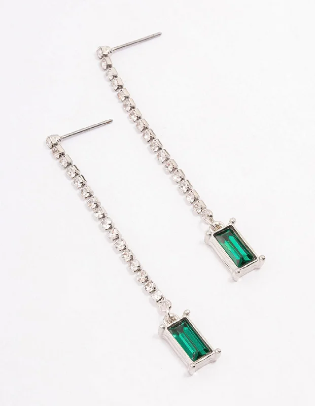 Women’s crystal earrings-Silver Cup Chain Radiant Drop Earrings