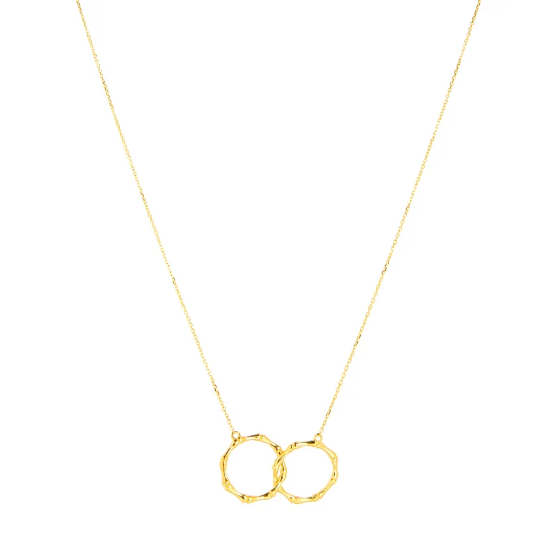 Women’s chokers with gemstone pendants-14K Yellow Gold Intertwined Bamboo Hoop Infinity Necklace