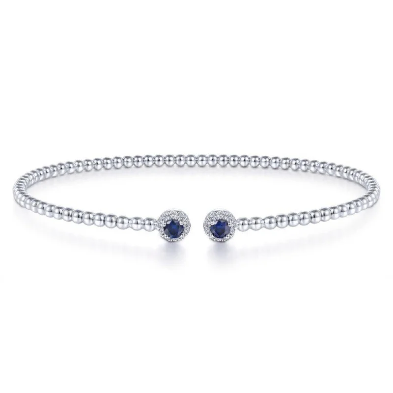 Women’s silver bracelets-14K White Gold Diamond and Sapphire Fashion Bangle