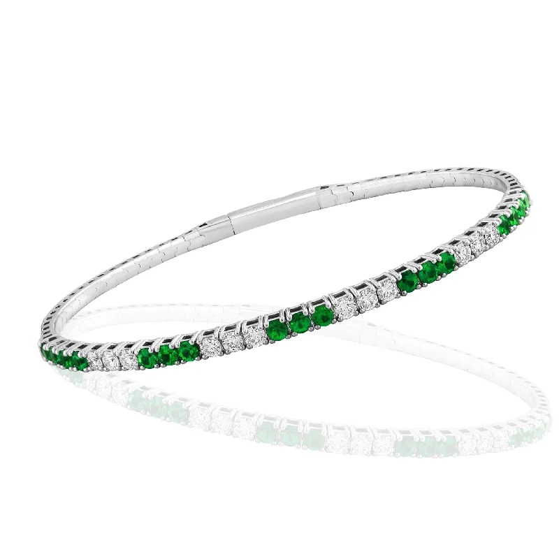 Elegant bangles for women-18K White Gold Emerald and Diamond Bangle