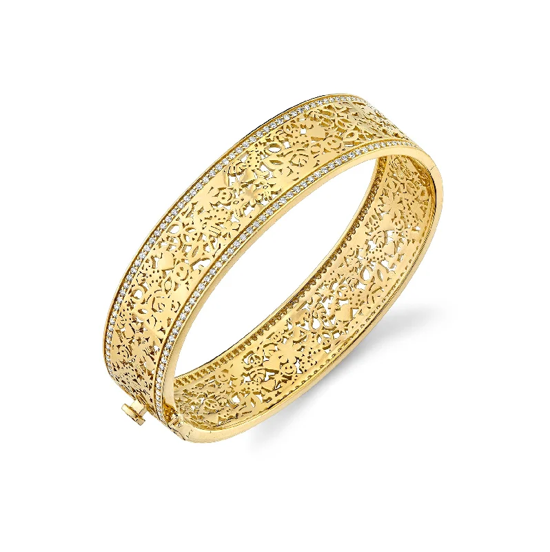 Women’s boho-style bracelets-Gold & Diamond Large Wallpaper Hinge Bangle