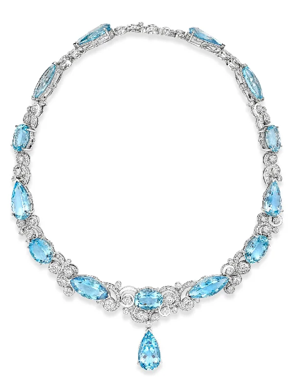 Women’s necklaces with heart-shaped stones-A Family Journey Geneva Aquamarine Platinum Necklace