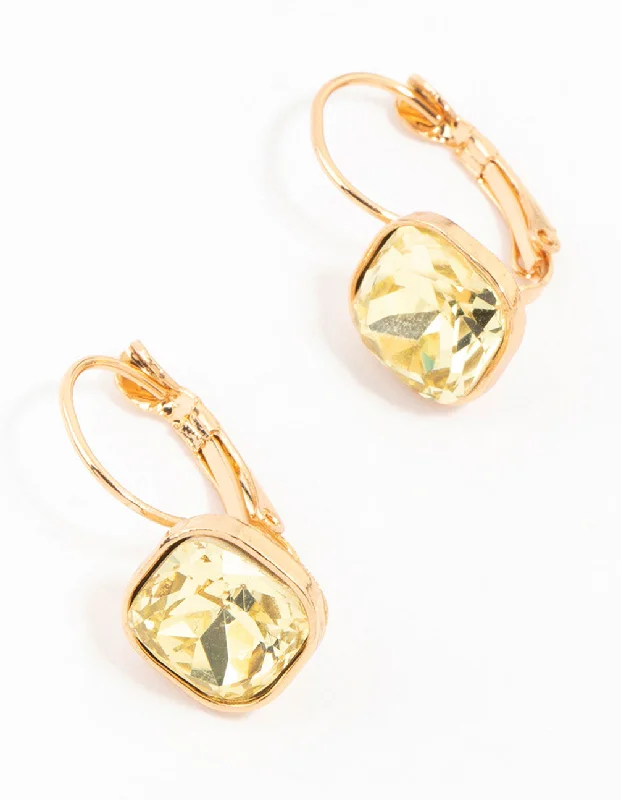 Women’s moonstone earrings-Gold Continental Clip Yellow Diamante Hoop Earrings